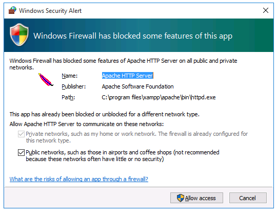 Allow firewall xampp